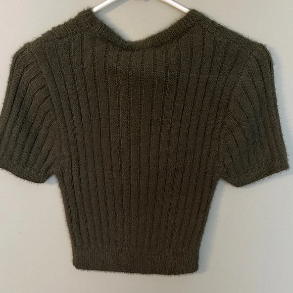 Zara Dark Green Ribbed Short Sleeve Top - Picture 4 of 5